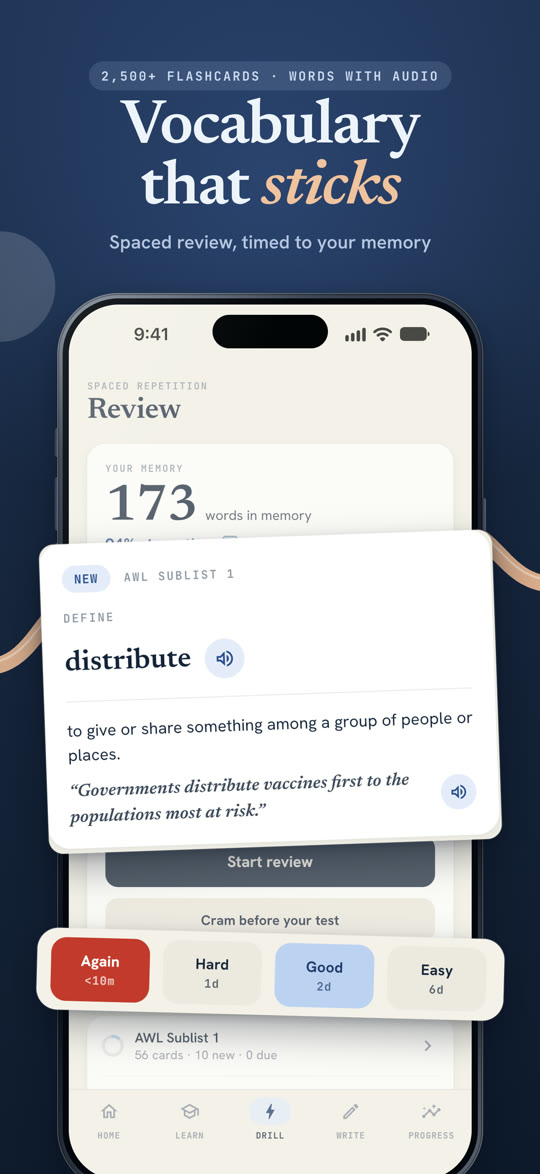 Vocabulary that sticks: spaced review flashcards